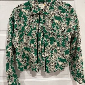 100% Linen C&C California Green Floral Women's Button Shirt